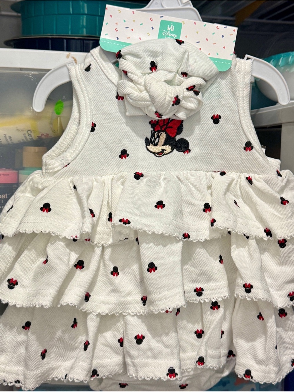 Disney Baby White Minnie Mouse Tiered Dress with Headband